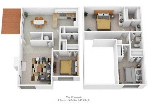 2 bedroom 1.5 bathroom floor plan A at Harpers Point Apartments, Cincinnati